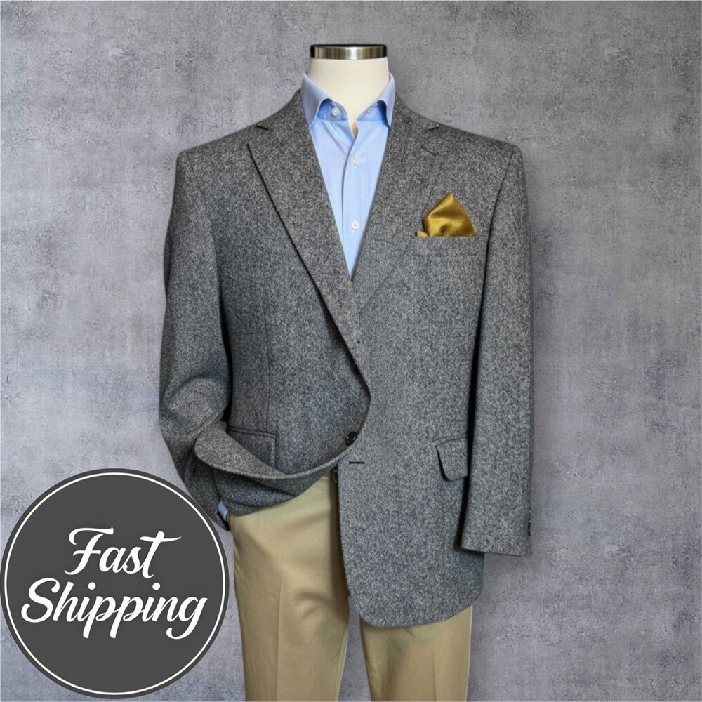 Vintage BARRINGTON TWEED WOOL Men's 44S Gray Blazer Sport Coat Two Button Jacket